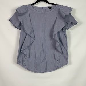 Ann Taylor Striped Poplin Cascade Top - S